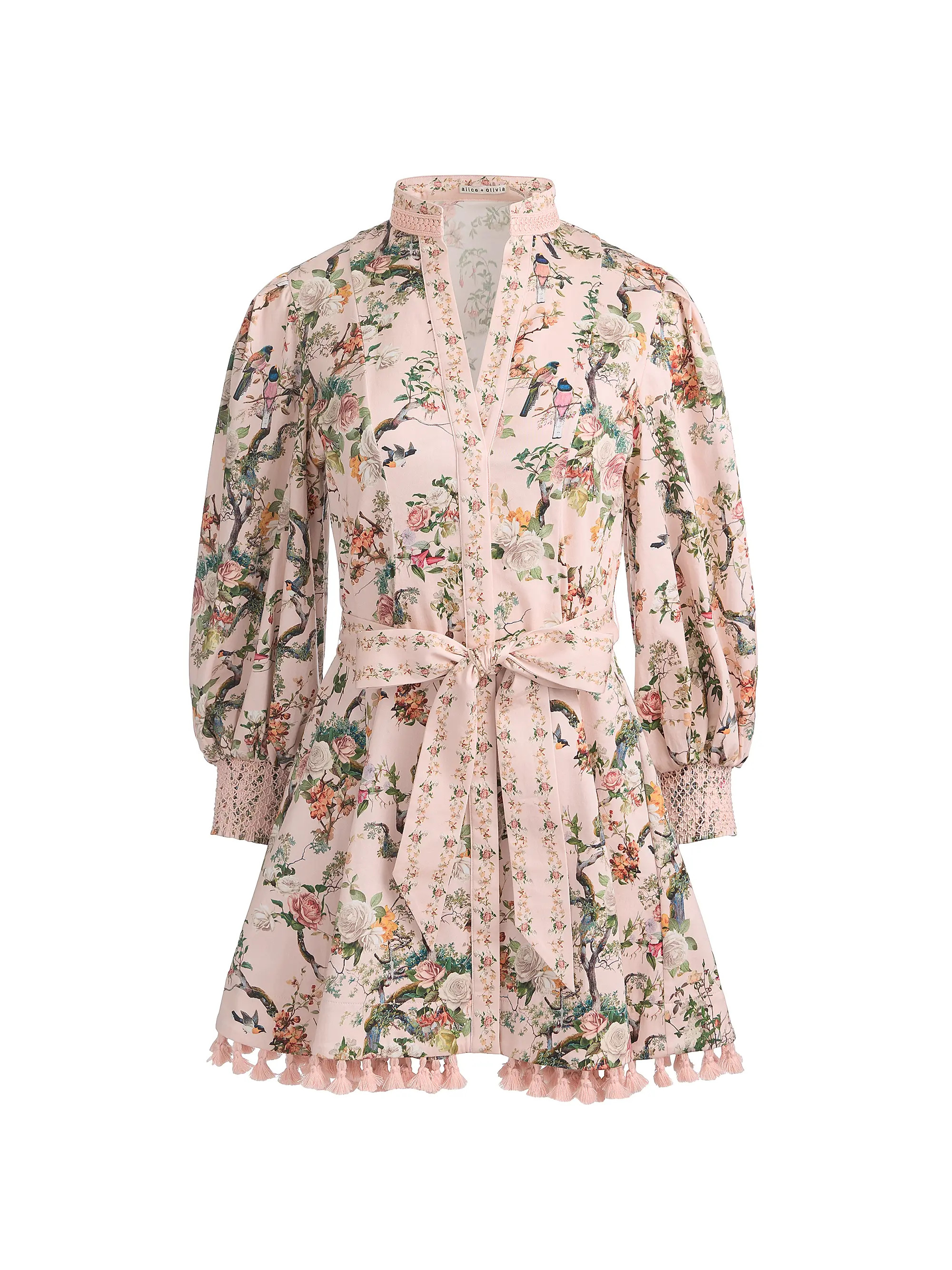 ALICE + OLIVIA Lucy Stretch-Cotton Tie-Waist Minidress | Saks Fifth Avenue | Saks Fifth Avenue