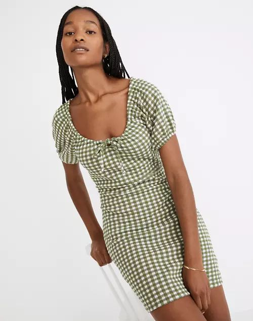 Jacquard Puff-Sleeve Mini Dress in Gingham Check | Madewell