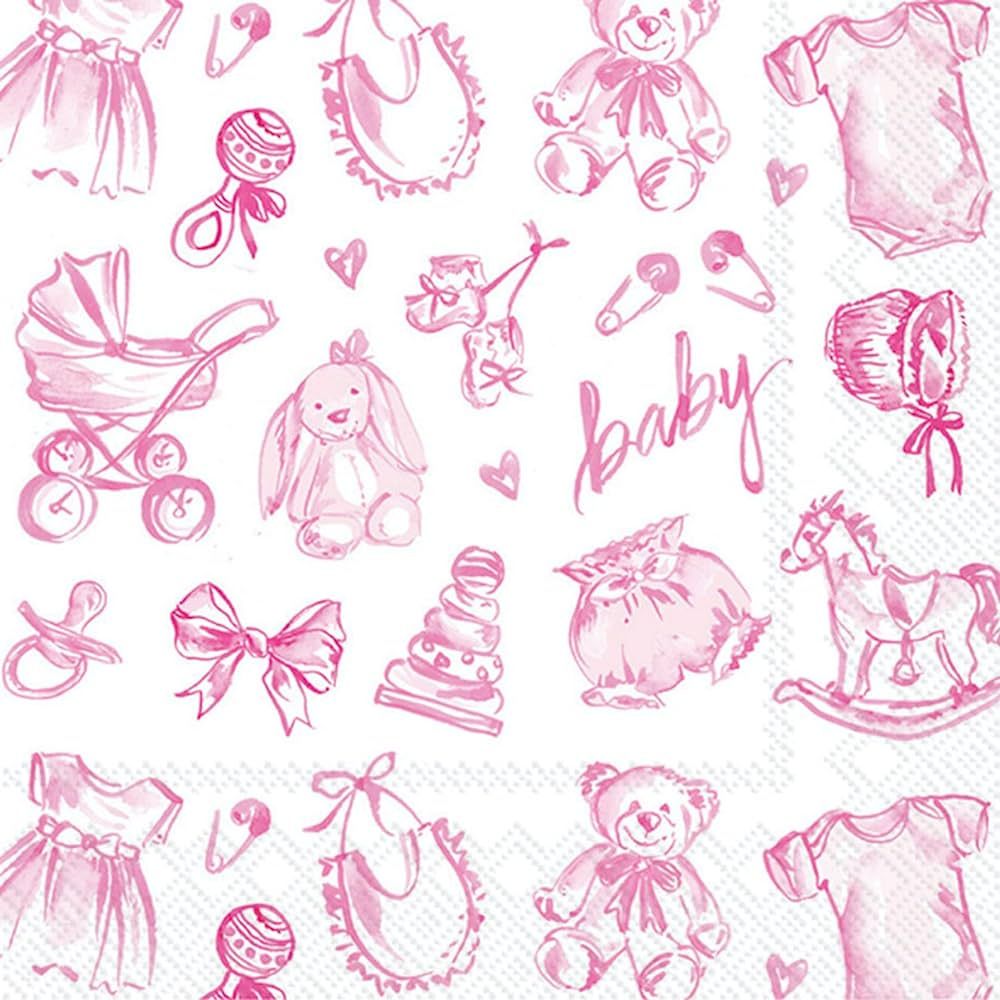 Cocktail Napkins Rosanne Beck Disposable 3-Ply Paper Party Napkin Pack, 5" x 5", Baby Toile (Pink... | Amazon (US)