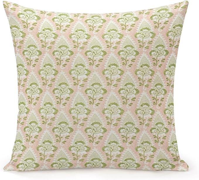 Green Pink Check Throw Pillow Cover,Traditional Checkered Decorative Pillow Cases Cotton Linen Sq... | Amazon (US)