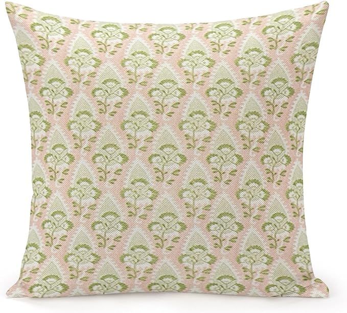 Green Pink Check Throw Pillow Cover,Traditional Checkered Decorative Pillow Cases Cotton Linen Sq... | Amazon (US)