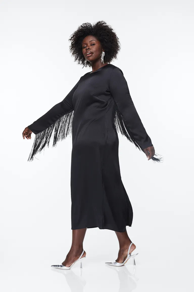 Fringe-trimmed Satin Dress | H&M (US + CA)