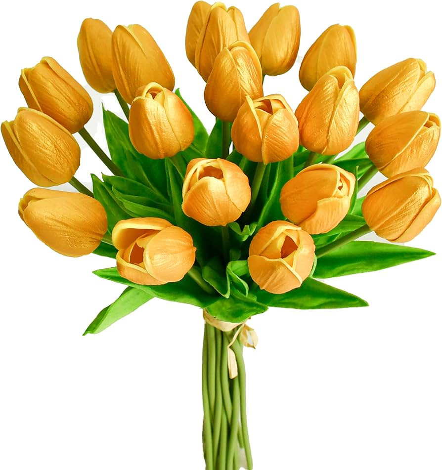 Mandy's 20pcs Gold Artificial Tulip Silk Fake Flowers 13.5" for New Year Spring Mother's Day East... | Amazon (US)