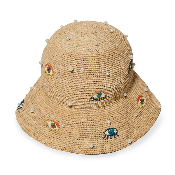 EVIL EYE EMBROIDERED RAFFIA BUCKET HAT | LELE SADOUGHI
