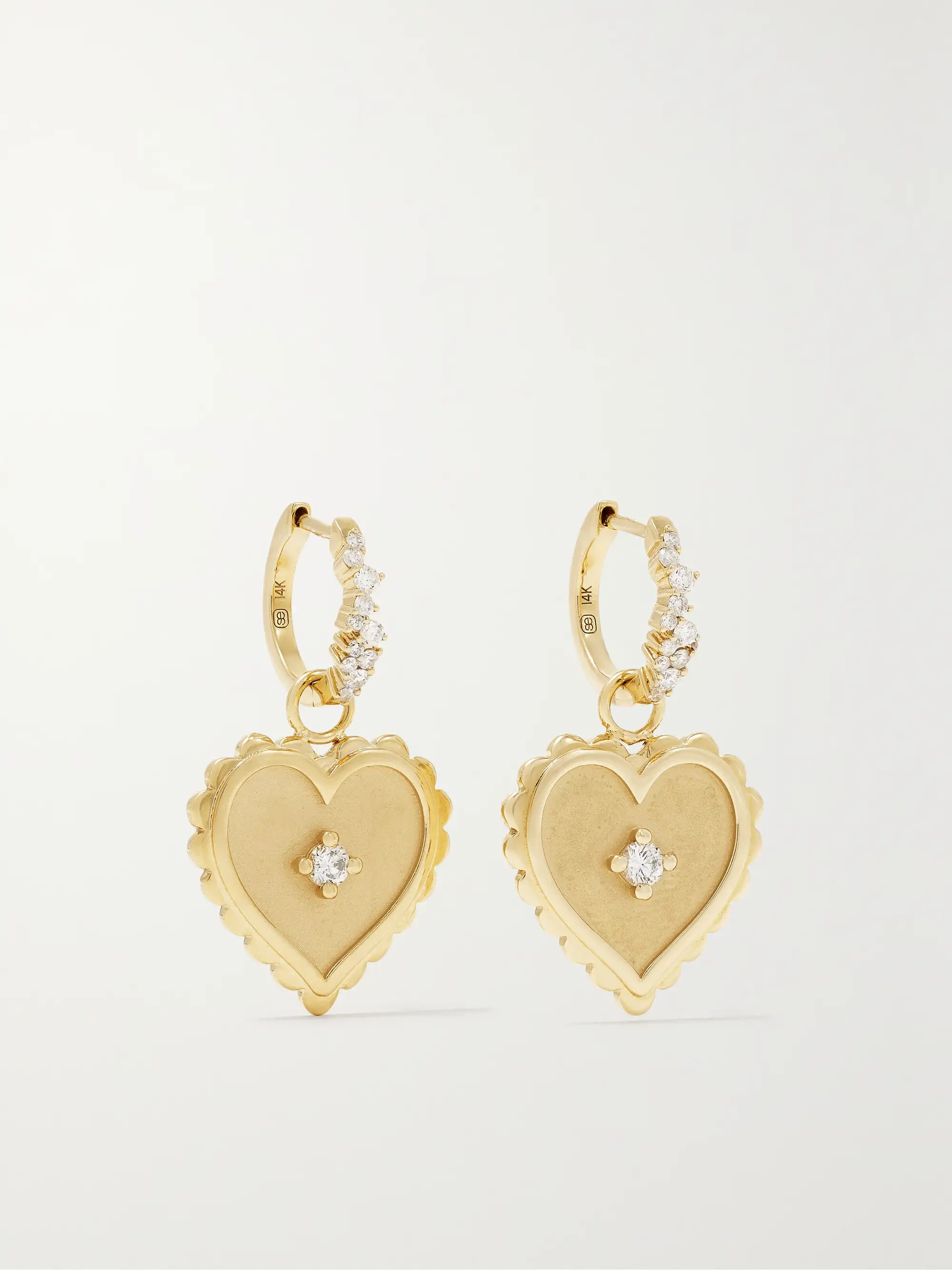 Scallop Heart 14-karat gold diamond earrings | NET-A-PORTER (UK & EU)