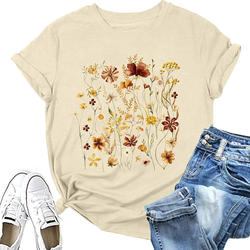 Anbech Womens Dandelion Graphic T-Shirts Teen Girls Cute Sunflower Trendy Clothes Casual Tee Tops | Amazon (US)