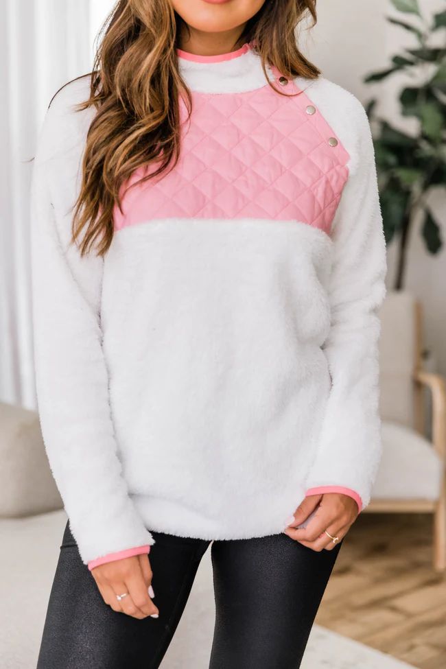 Season of Love White/Pink Pullover | The Pink Lily Boutique