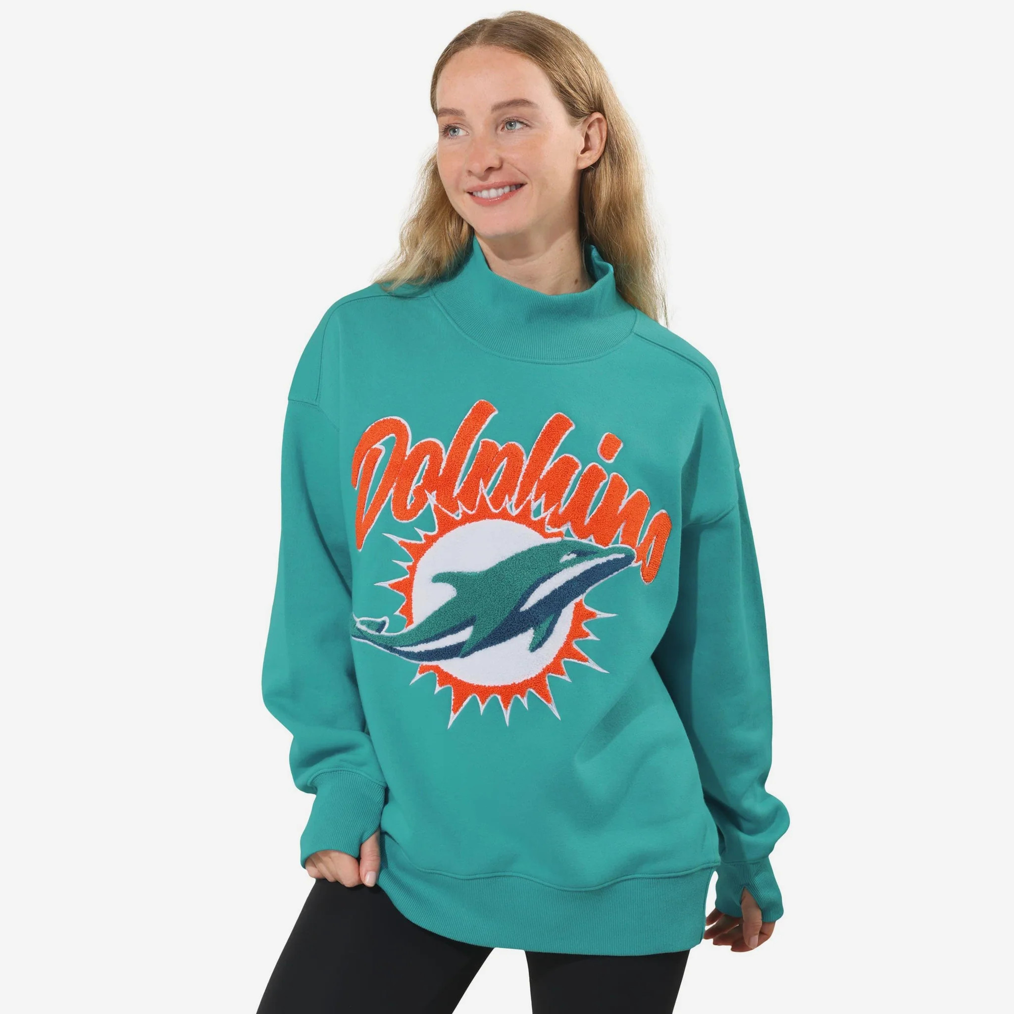 Miami Dolphins Chenille Logo Oversized Mockneck Sweatshirt | FOCO inc