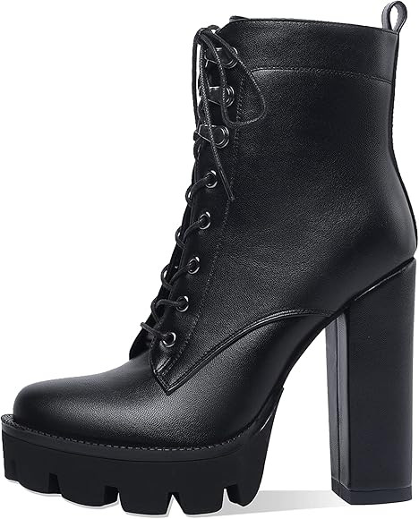 Z.Oufeier Women's Platform Ankle Boots Fashion Chunky Heel Lug Sole Combat Boots Lace Up High Hee... | Amazon (US)