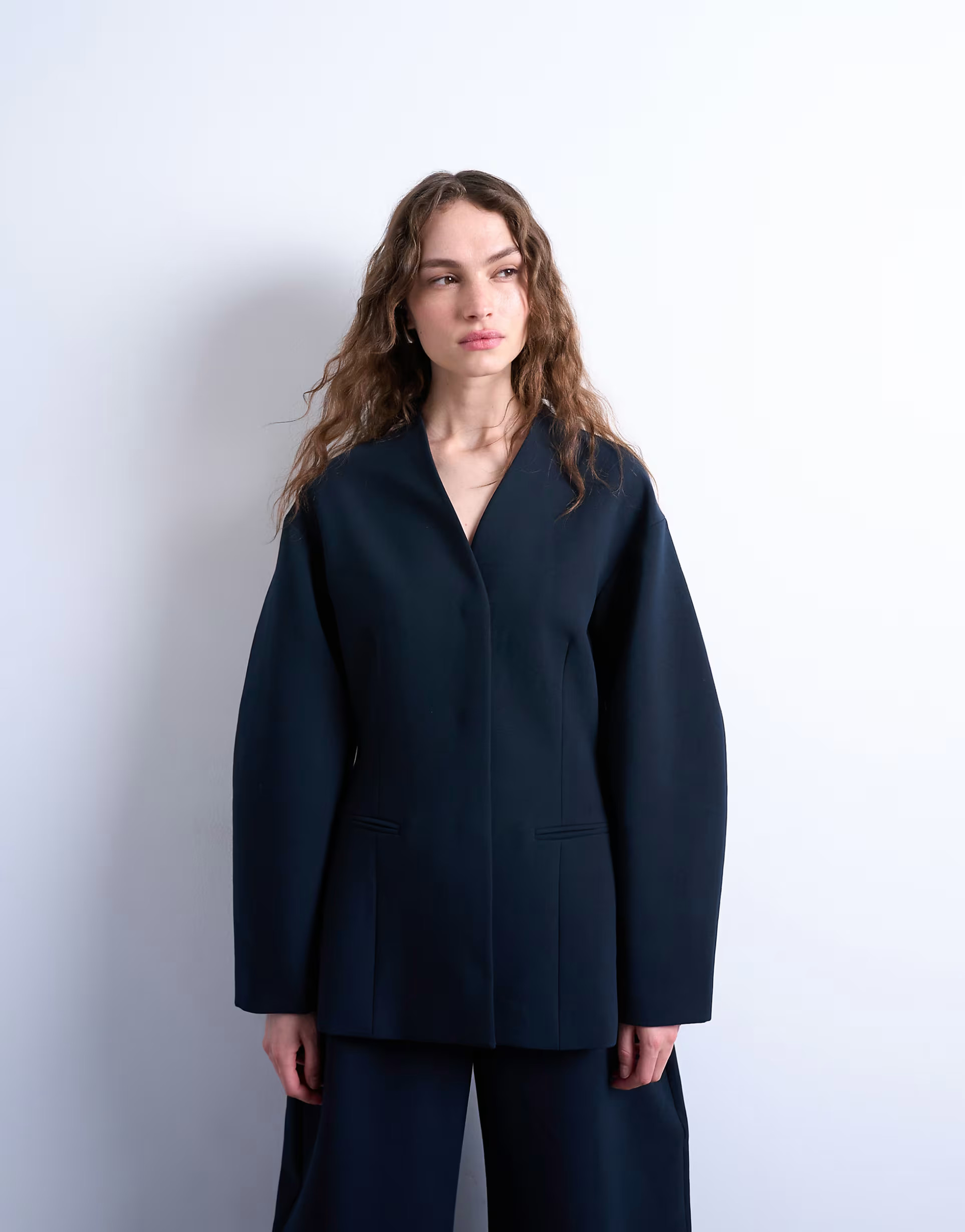 Topshop collarless structured blazer in navy | ASOS (Global)