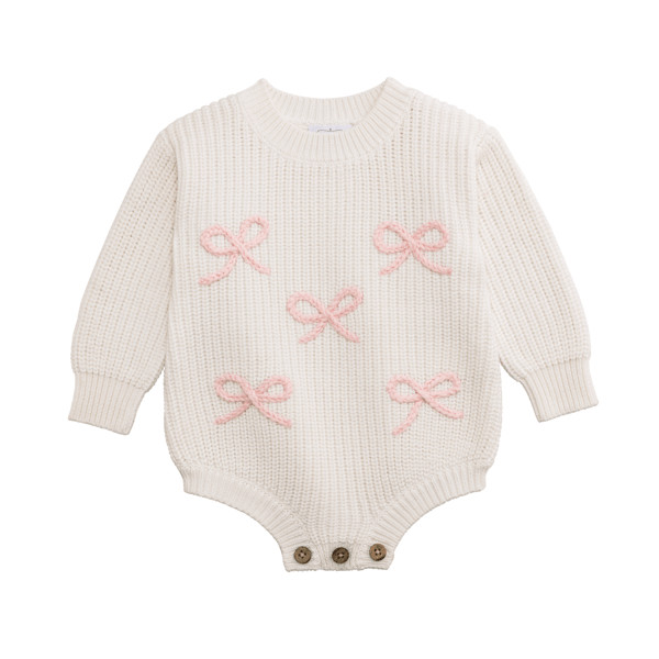 Bow Chainstitch Baby Sweater Bubble | Mud Pie