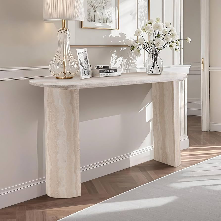 55" MDF Console Table for Entryway, Narrow Entryway Table with Faux Mars Marble Pattern, Couch Ta... | Amazon (US)