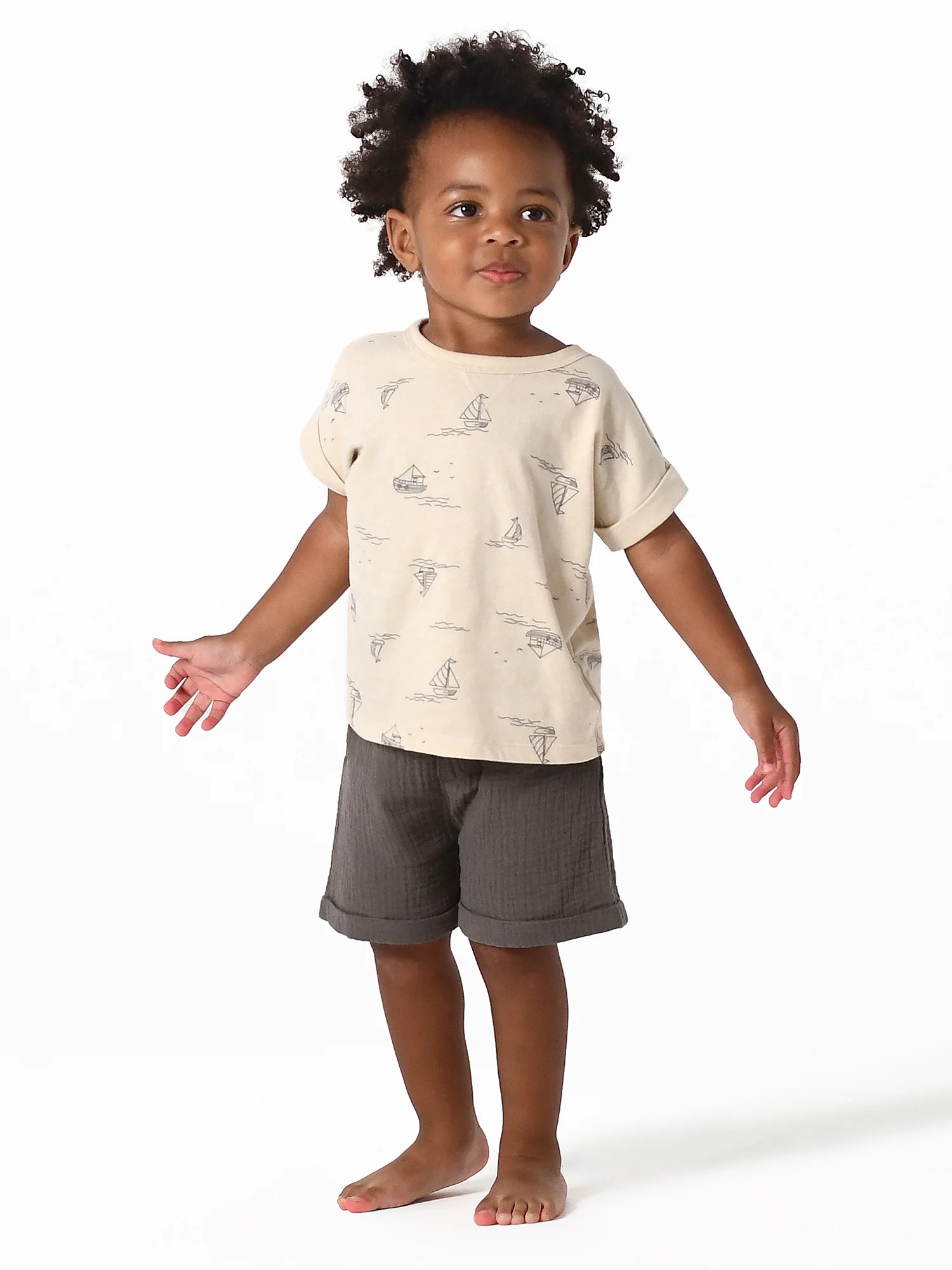 Modern MomentsModern Moments by Gerber Baby Boys Short Sleeve Tee and Gauze Shorts Outfit Set, 2-... | Walmart (US)
