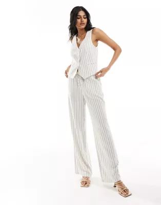 Stradivarius linen look waistcoat & trouser in natural stripe | ASOS (Global)