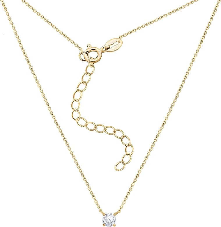 Amazon Essentials 14K Gold Plated Cubic Zirconia Solitaire Pendant Necklace | Amazon (US)