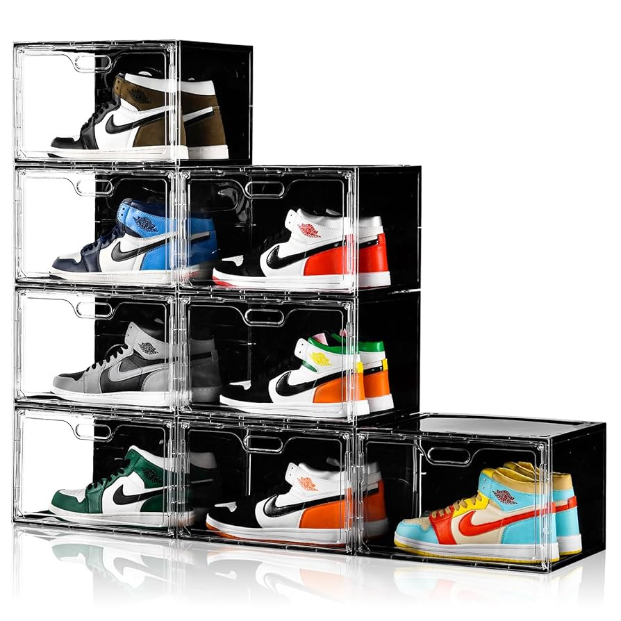 New 8 Pack Shoe Boxes Stackable, Large Shoe Storage Organizer with Lids,Drop Side Shoe Containers... | Amazon (US)