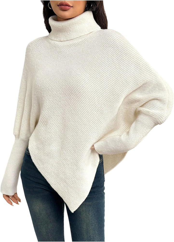 SweatyRocks Women's Turtleneck Dolman Long Sleeve Casual Oversized Sweater | Amazon (US)
