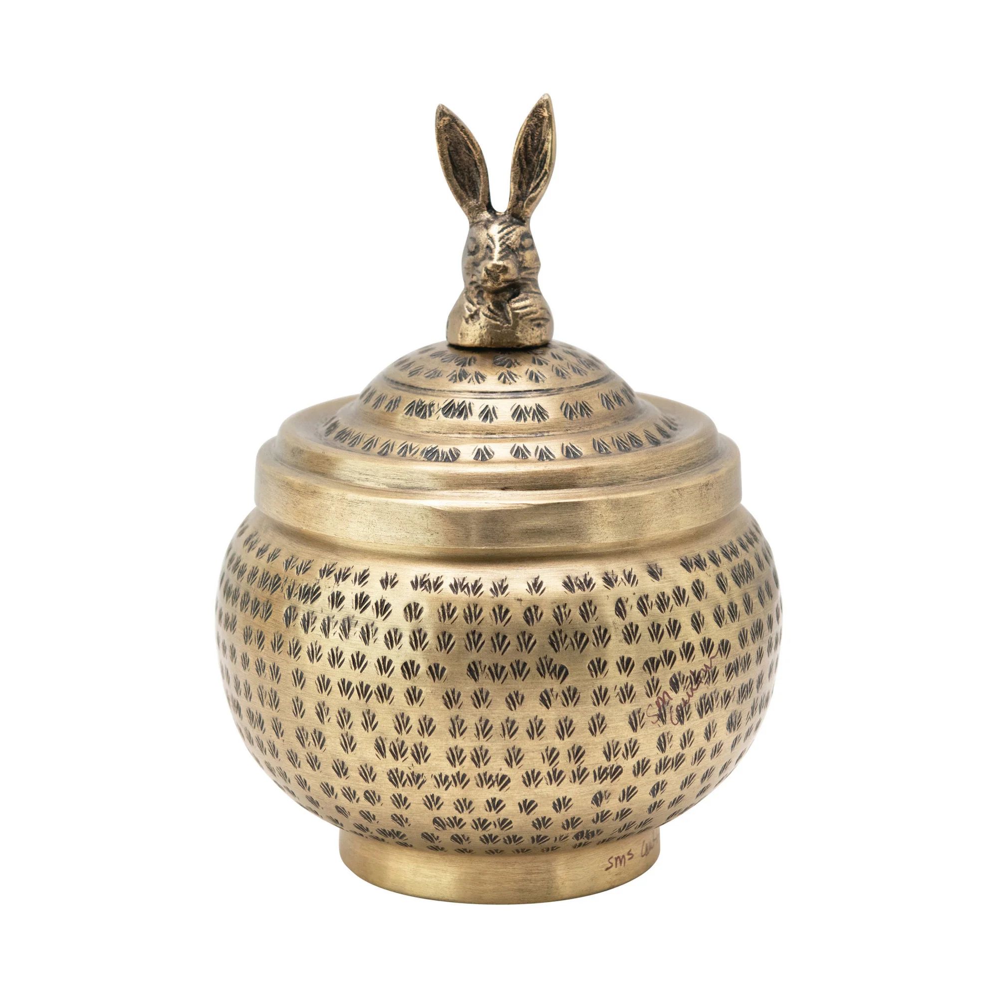 Hammered Metal Container with Rabbit Finial | The Nested Fig