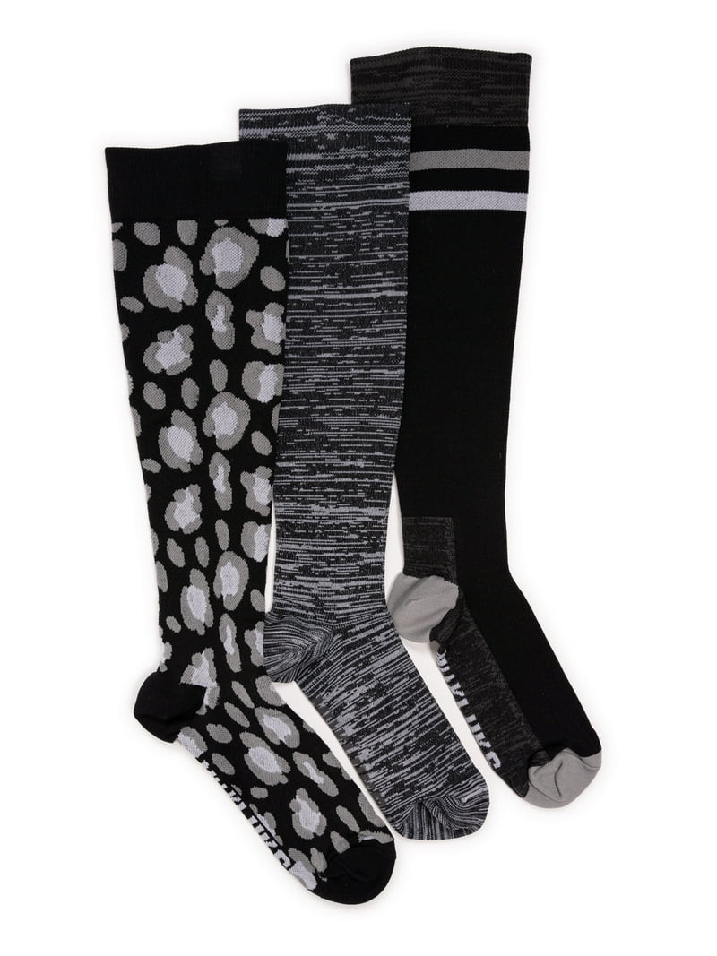MUK LUKS Women's Wide Width Compression Nylon Knee-High Socks, 3-Pack, Shoe Size 6-10 | Walmart (US)