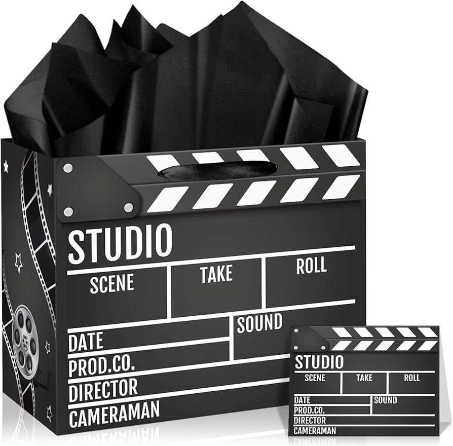 Movie Theme Gift Bag with Greeting Card & 3 Sheets Tissue Paper,Directors Clapboard Treat Bag for... | Amazon (US)