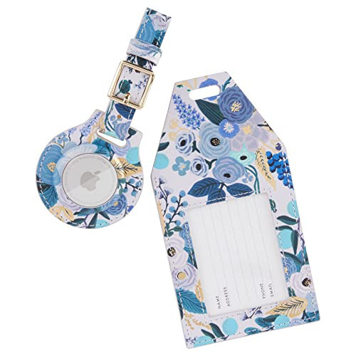 Rifle Paper Co. Luggage Tag, Holder for Apple AirTag - Travel Essentials Vegan Leather Luggage Name Tag w/ Metal Buckle, Unique Floral Print Luggage Tag w/ Airtag Case for Vacation - Garden Party Blue | Amazon (US)