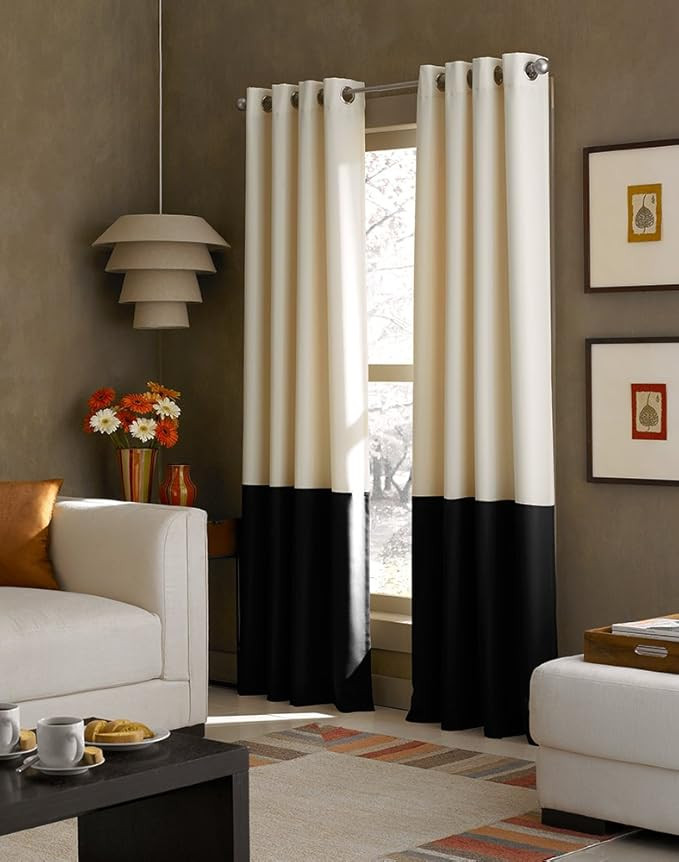 Curtainworks Kendall Color Block Grommet Curtain Panel, 108 inch, Cream | Amazon (US)