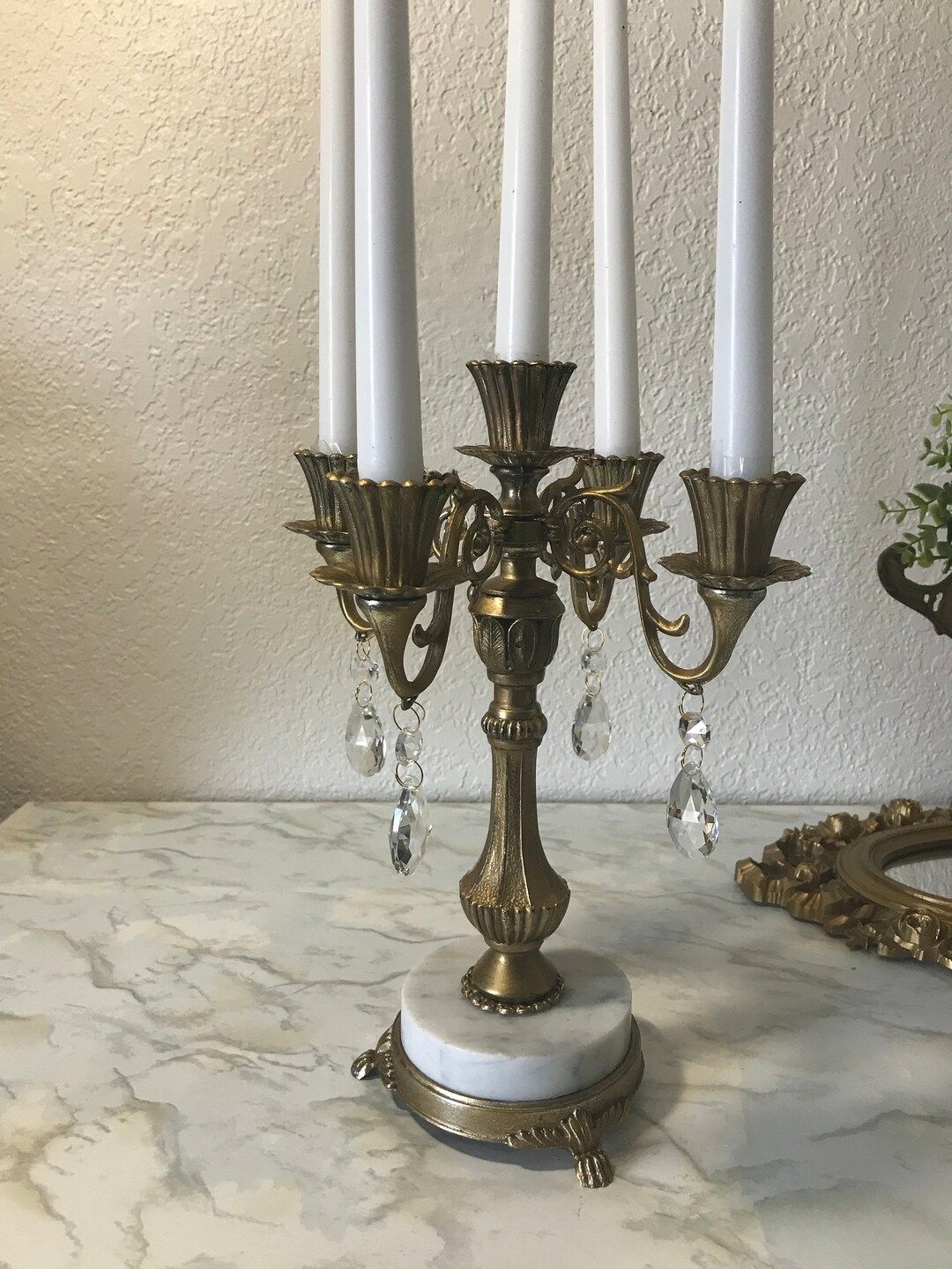 Vintage ornate Hollywood Regency candelabra, Gold candelabra with crystals, 4 arm candelabra, gol... | Etsy (US)