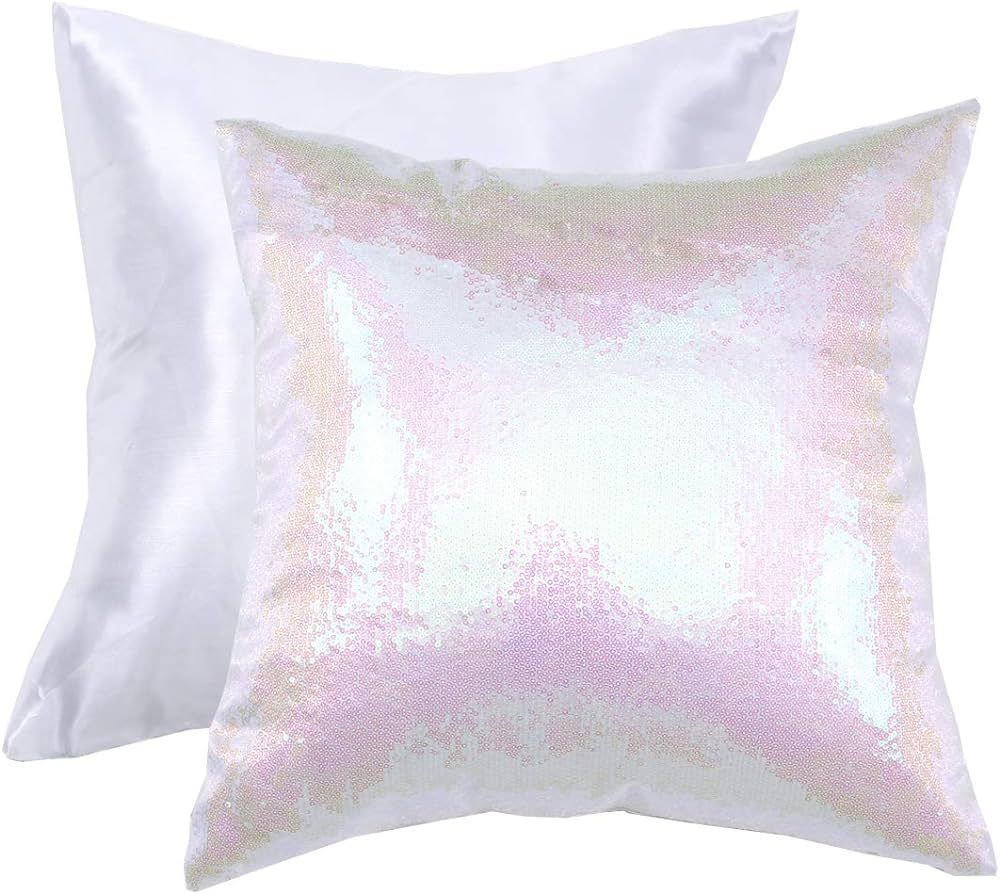Eternal Beauty Set of 2 Sequin Decorative Pillow Cover Iridescent Throw Pillow Covers for Couch Sofa | Amazon (US)