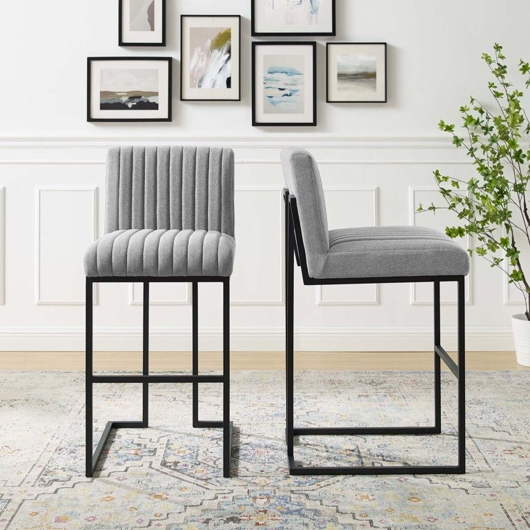 Modway Indulge Channel Tufted Fabric Bar Stools in Light Gray | Walmart (US)