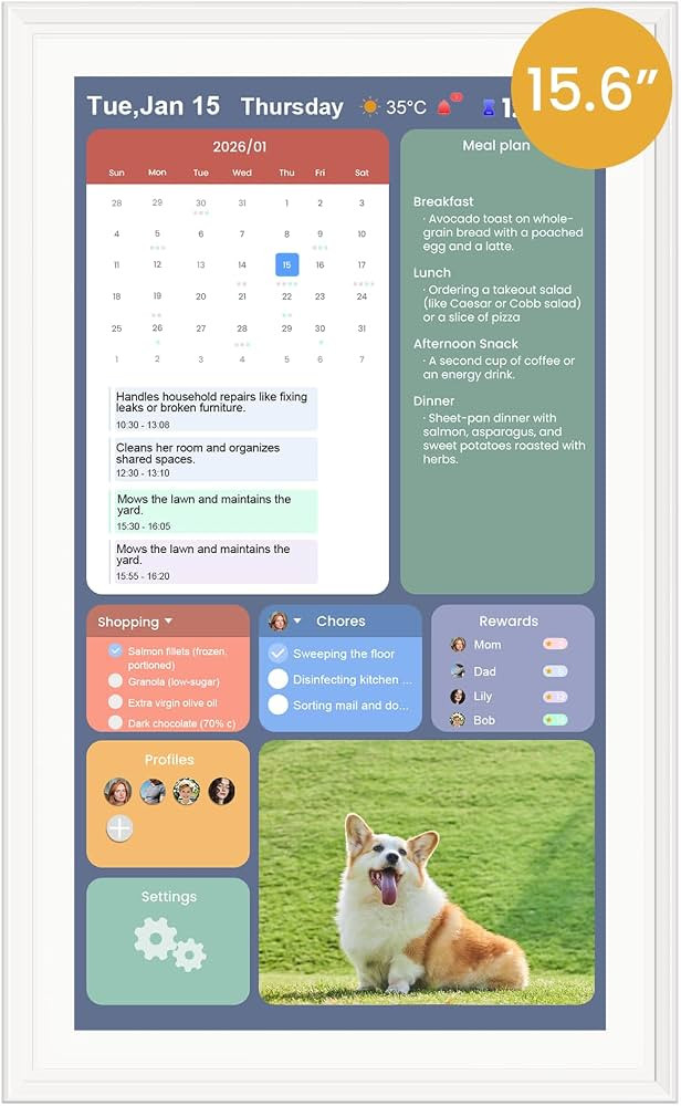 15.6-Inch Smart Digital Calendar & Photo Frame for Family, Wall Planner with Auto-Sync to Apple, ... | Amazon (US)