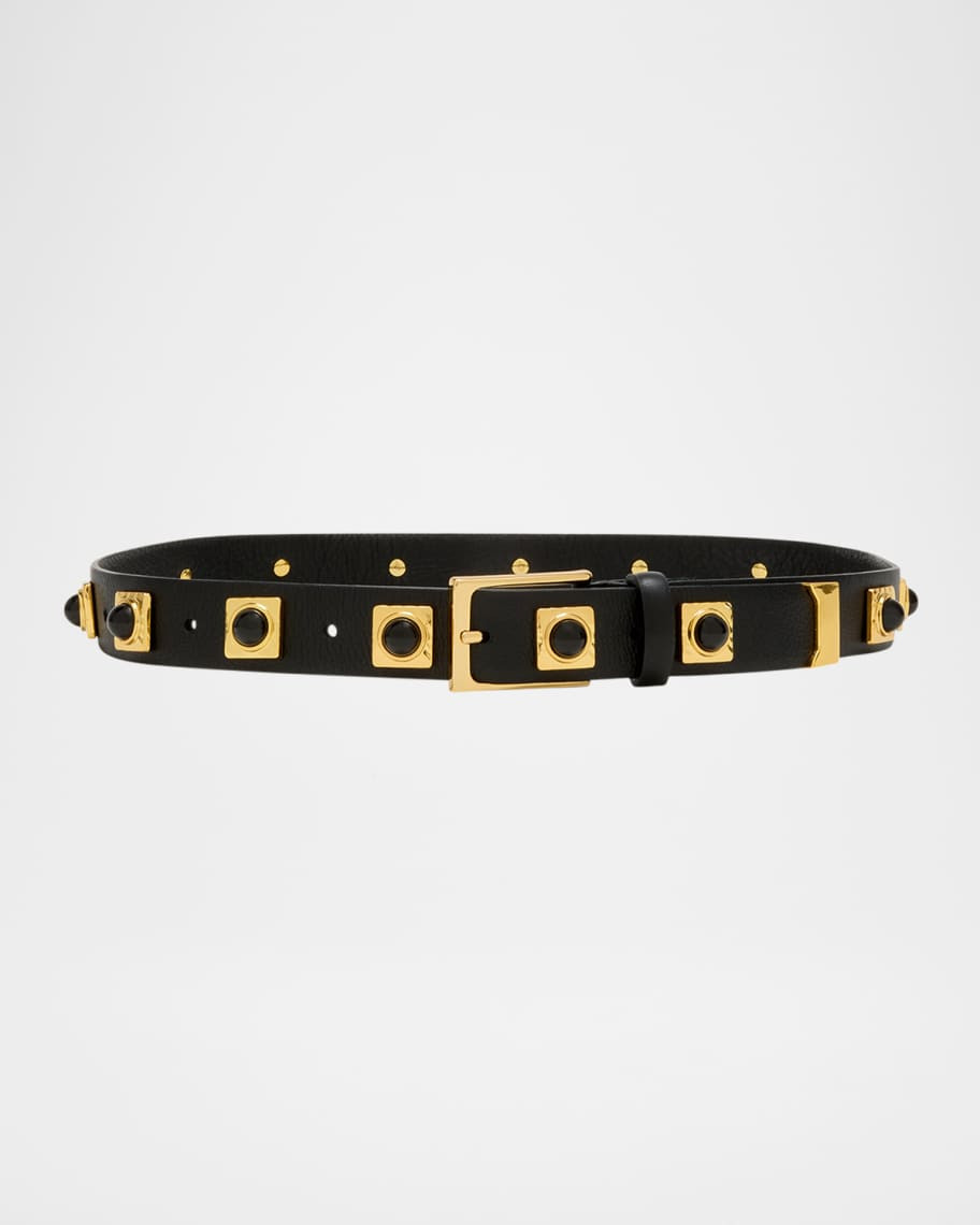 No. 2 Onyx Studded Leather Belt | Neiman Marcus