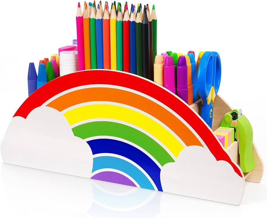GAMENOTE Rainbow Wooden Desk Organizer Natural Wood No Smell Childfriendly Cute Pen Pencil Holder... | Amazon (US)