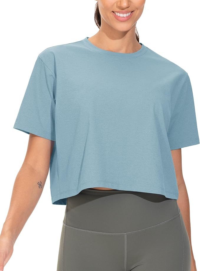 THE GYM PEOPLE Workout Crop Tops for Women Short Sleeve Shirts Loose Fit Yoga Athletic Basic Crop... | Amazon (US)