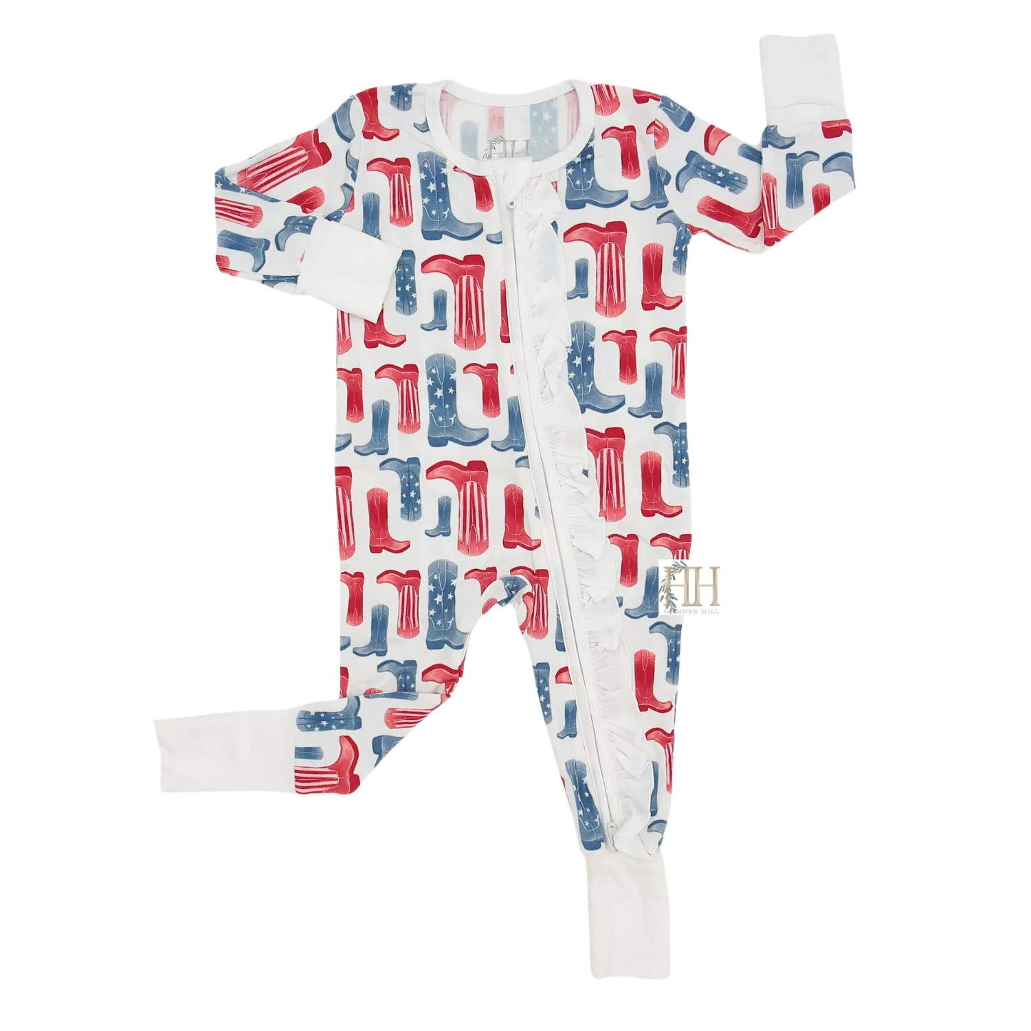 Girls Freedom Ruffle Double Zipper Romper | Hamner Hill
