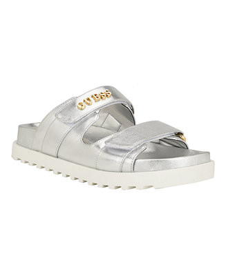 GUESS Women's Fabulon Two Strap Fabric Slide-on Sandals - Macy's | Macy's