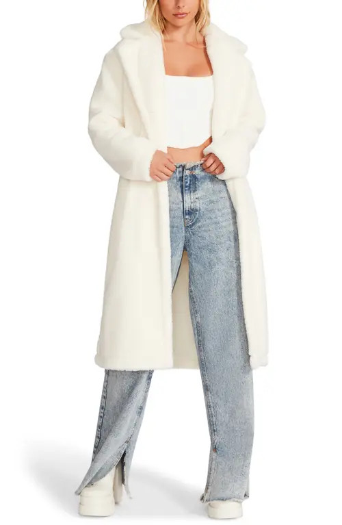 Steve Madden Saide Faux Fur Long Jacket in Pristine Ivory at Nordstrom, Size Medium | Nordstrom