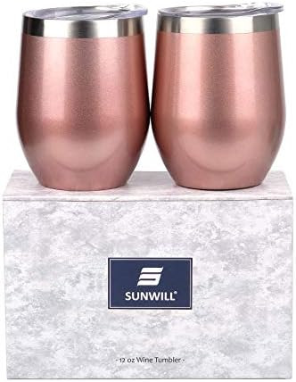 Amazon.com: SUNWILL Insulated Wine Tumbler with Lid Rose Gold 2 pack, Double Wall Stainless Steel... | Amazon (US)
