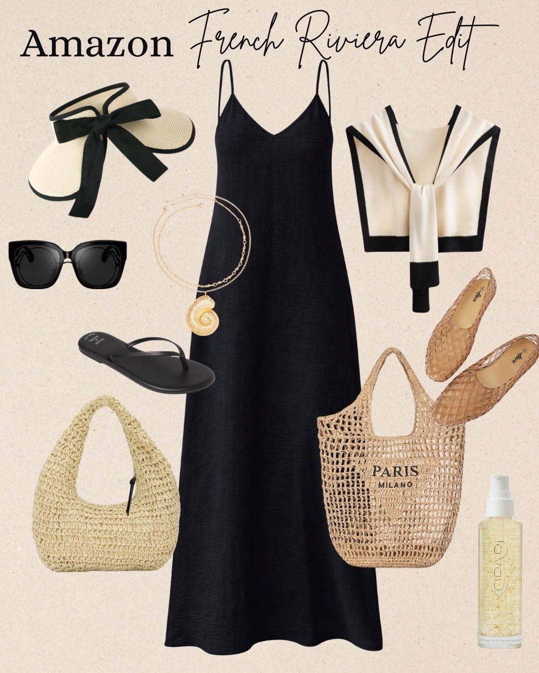 Effortless neutral vacay look 🤍
These Amazon finds are giving French Riviera energy without the price tag ✨
Lightweight, chic, and perfect for summer days, beach dinners, and travel outfits
Euro summer vibe for less

Everything is linked on my LTK 💫

#amazonfinds #summeroutfits #vacaystyle #neutraloutfits #beachoutfit #coastallook #resortwear #effortlessstyle #ltkunder100 #minimalstyle #chicoutfits 
#LTKootd #LTKgrwm #LTKOver40 #LTKSeasonal #amazonfashion #beachvacay
#amazonstyle #ltkfashion #summerstyle #eurosummer #vacayoutfit #neutralaesthetic #coastalliving #resortstyle #ltkfinds #outfitinspo

spring outfits 2026, spring dresses, vacation outfits, beach, date night outfits, two piece swimsuit, bikini, beach bag, one piece swimsuit, beach cover up, beach dress, black dress, evening bag, sunglasses, makeup bag, organizer, travel essentials, earrings, handbags, jewelry, summer shoes, two piece set, flat sandals, coord set, matching set 

#LTKTravel #LTKSwim #LTKSaleAlert