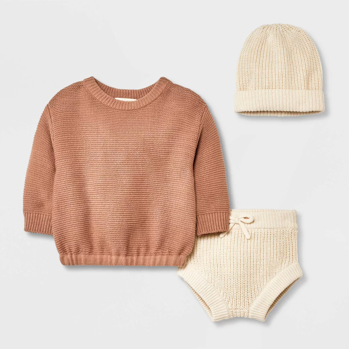 Grayson Collective Baby Beanie & Sweater Set - Cream/Brown | Target