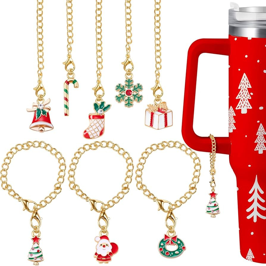 Landical 8 Set Tumbler Charms Christmas Themed Cup Charms Accessories Wreath Bells Santa Christma... | Amazon (US)
