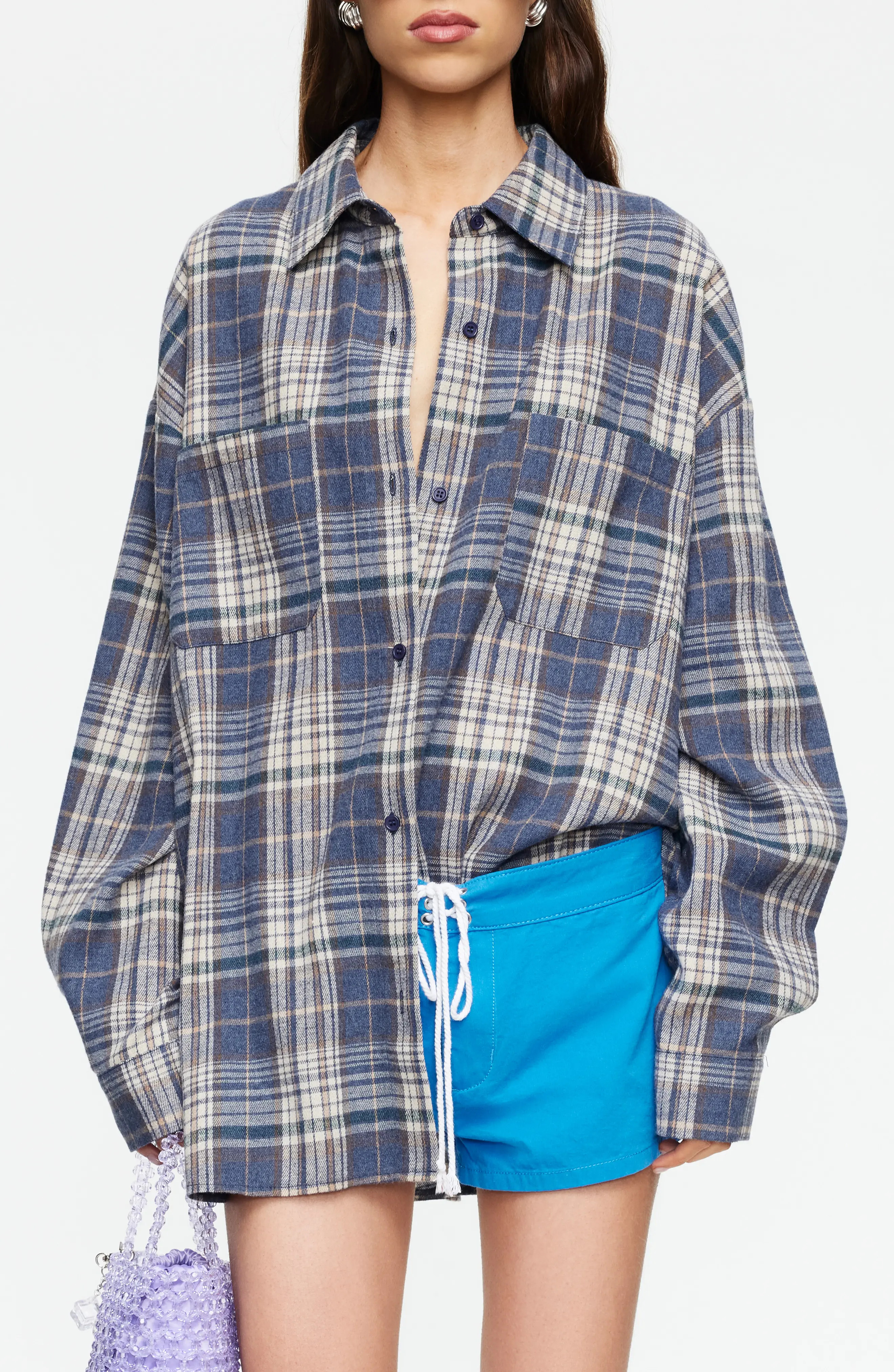 LIONESS Clarity Plaid Cotton Flannel Button-Up Shirt (Women) | Nordstrom | Nordstrom