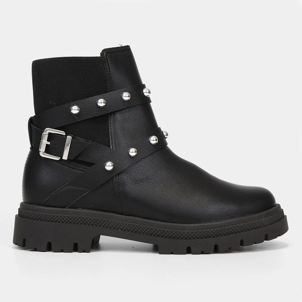 Bota Biker Cano Curto Moleca Com Apliques Tratorada Feminina - Preto | Zattini (BR)