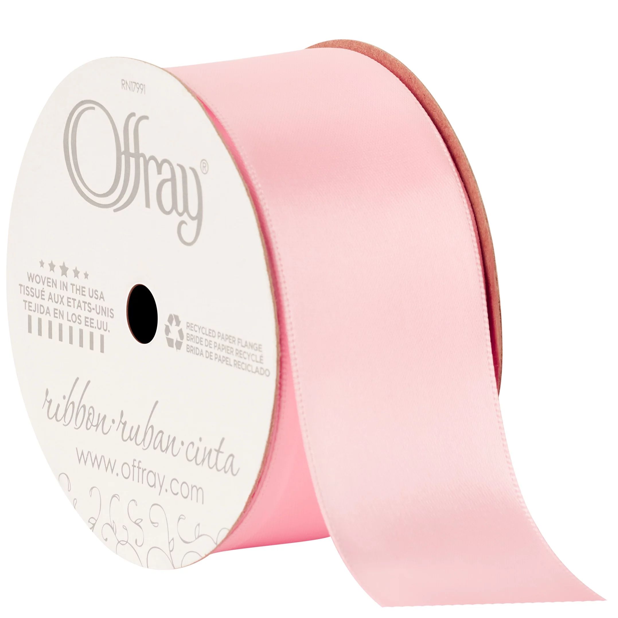 Offray Ribbon, Light Pink 1 1/2 inch Double Face Satin Polyester Ribbon, 12 feet | Walmart (US)