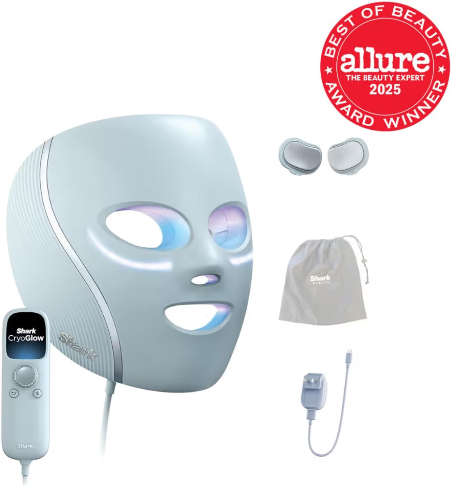 Shark CryoGlow LED Face Mask with Under-Eye Cooling, Anti-Ageing & Blemish Repair, Red & Blue LED, Infrared Light Therapy, USB-C, Remote Control, Storage Bag, Blue Frost, FW312 | Amazon (US)