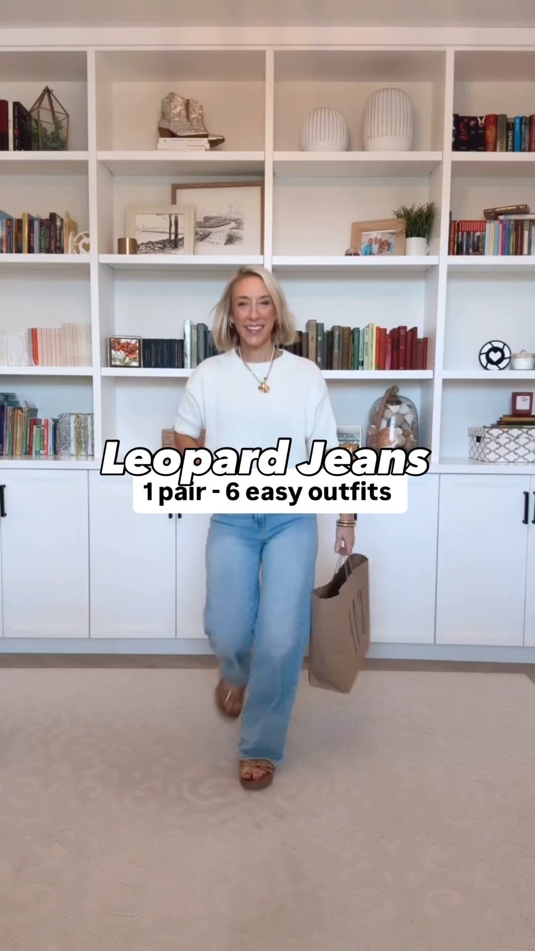 Leopard Jean - 1 pair - 6 easy outfits. * High Rise Wide-Leg Sweatpant Jeans - size 25, regular length. Also comes in Washed Black. 1. High Rise Leopard Print Wide-Leg Jeans - I’m wearing a size 25, regular length, but I want to order the size 25 (wasn’t in store) and in the short length. Currently 60% off PLUS an extra 10% off in cart! (now $32.40!). 2. Short sleeve sweater - size MEDIUM (I sized up one). 3. Black T-Shirt - size small. 4. Denim Bomber Jacket - size XS. $36. 5. White Ribbed T-Shirt - size small. 6. Short Sleeve Pointelle Crewneck Sweater - size small. $25. 7. Crochet Cap Sleeve Sweater - size small. 8. Pointelle Hoodie Sweater w/ Long Sleeves - size Small. $29.50. 

 

#LTKootd #LTKOver40 #LTKSaleAlert