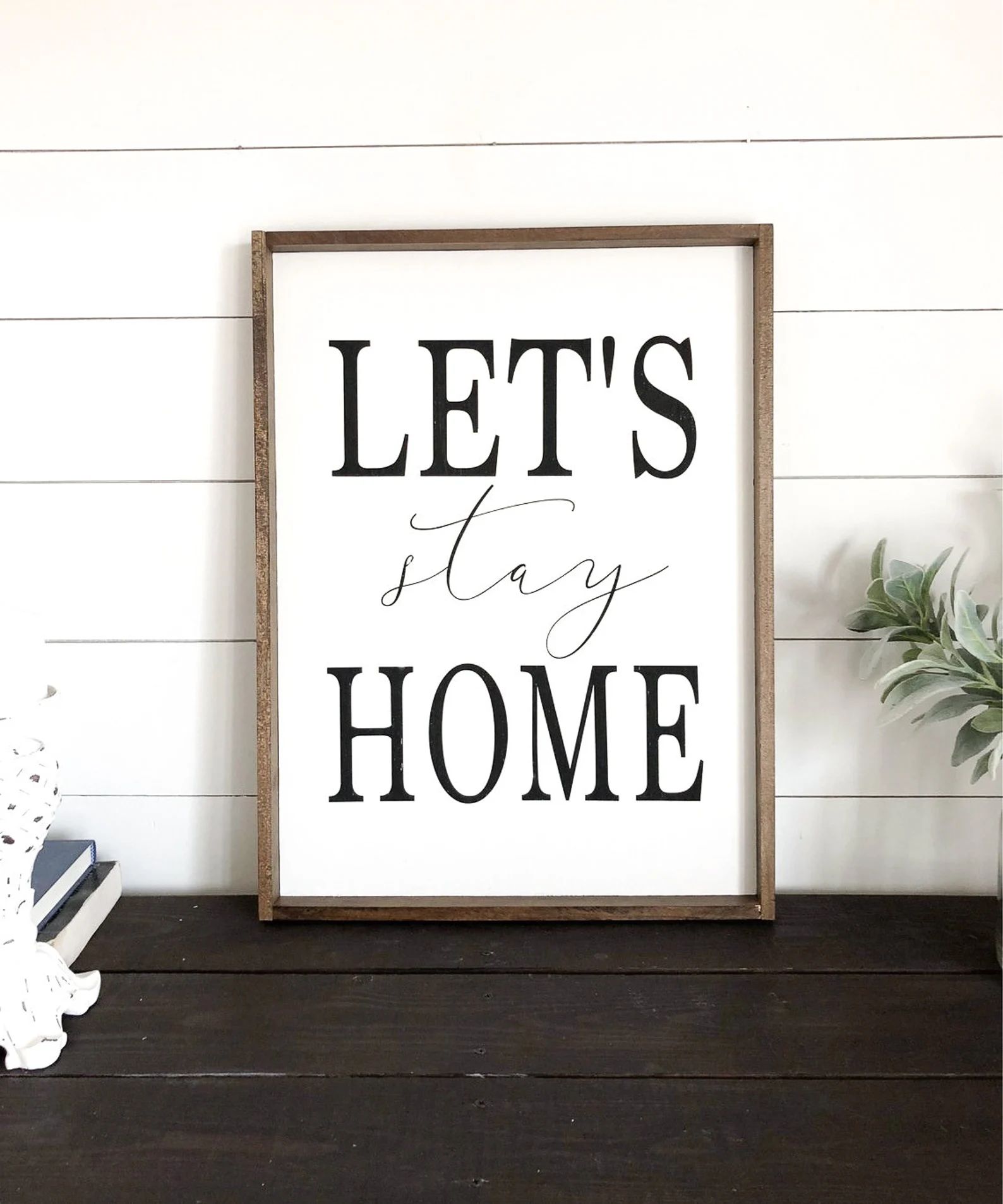 Let's Stay Home Sign  Farmhouse Wall Decor  Wood Framed | Etsy | Etsy (US)