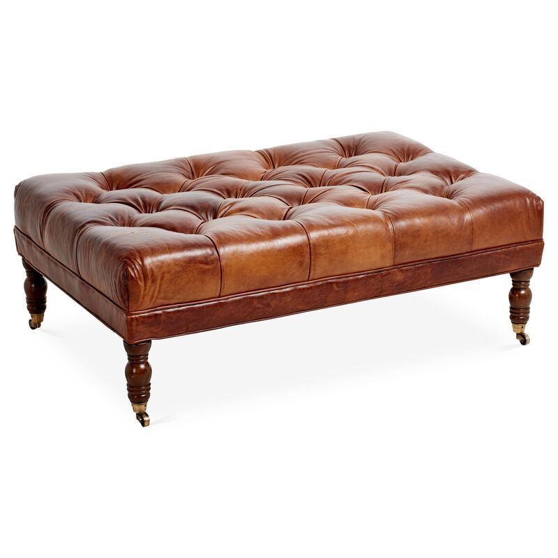 Anna Cocktail Ottoman, Caramel Leather | One Kings Lane