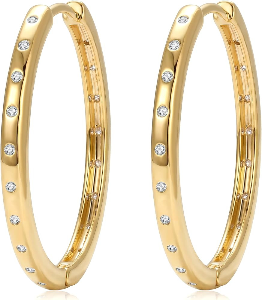 Earrings Gold Hoop Earrings 14K Gold-Plated Hypoallergenic Hoop Earrings Drop Huggi Earrings Gold... | Amazon (DE)