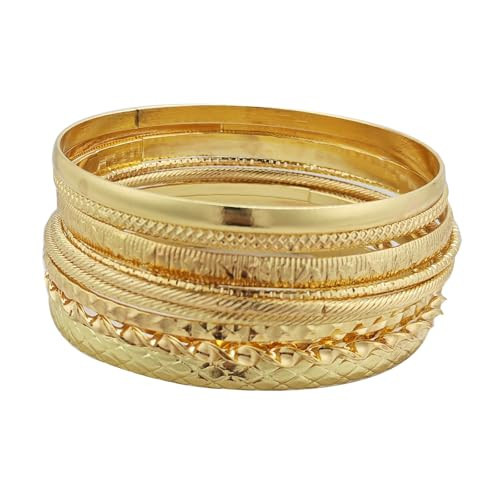 FUNOJOY Gold Bangle Bracelets for Women Multi Layer Stackable Textured Bracelets Boho Jewelrys Set for Women - 10Pcs (Gold-10pcs) | Amazon (US)