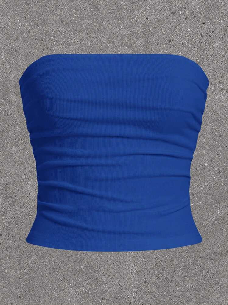 SHEIN EZwear Eyelet Embroidery Solid White Ruched Side Tube Top For Summer Country Concert | SHEIN